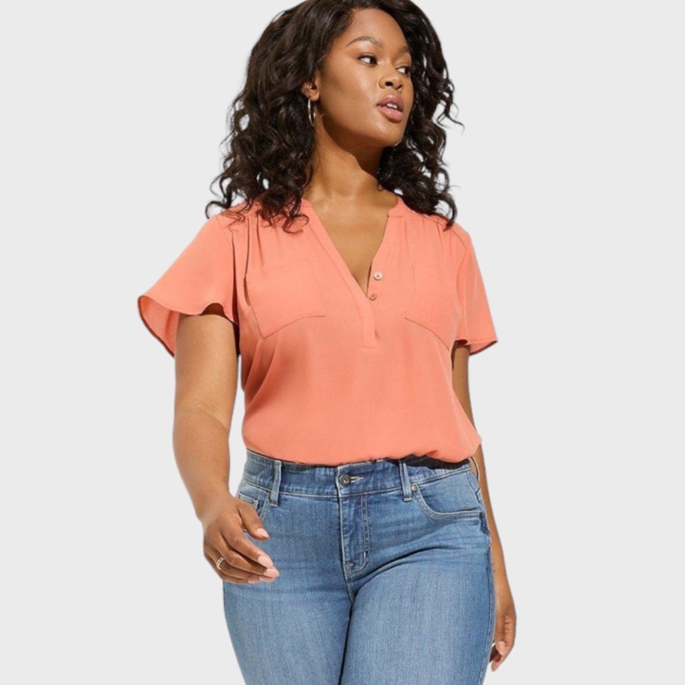 TORRID Harper Georgette Pullover Flutter Sleeve Blouse - Apricot
